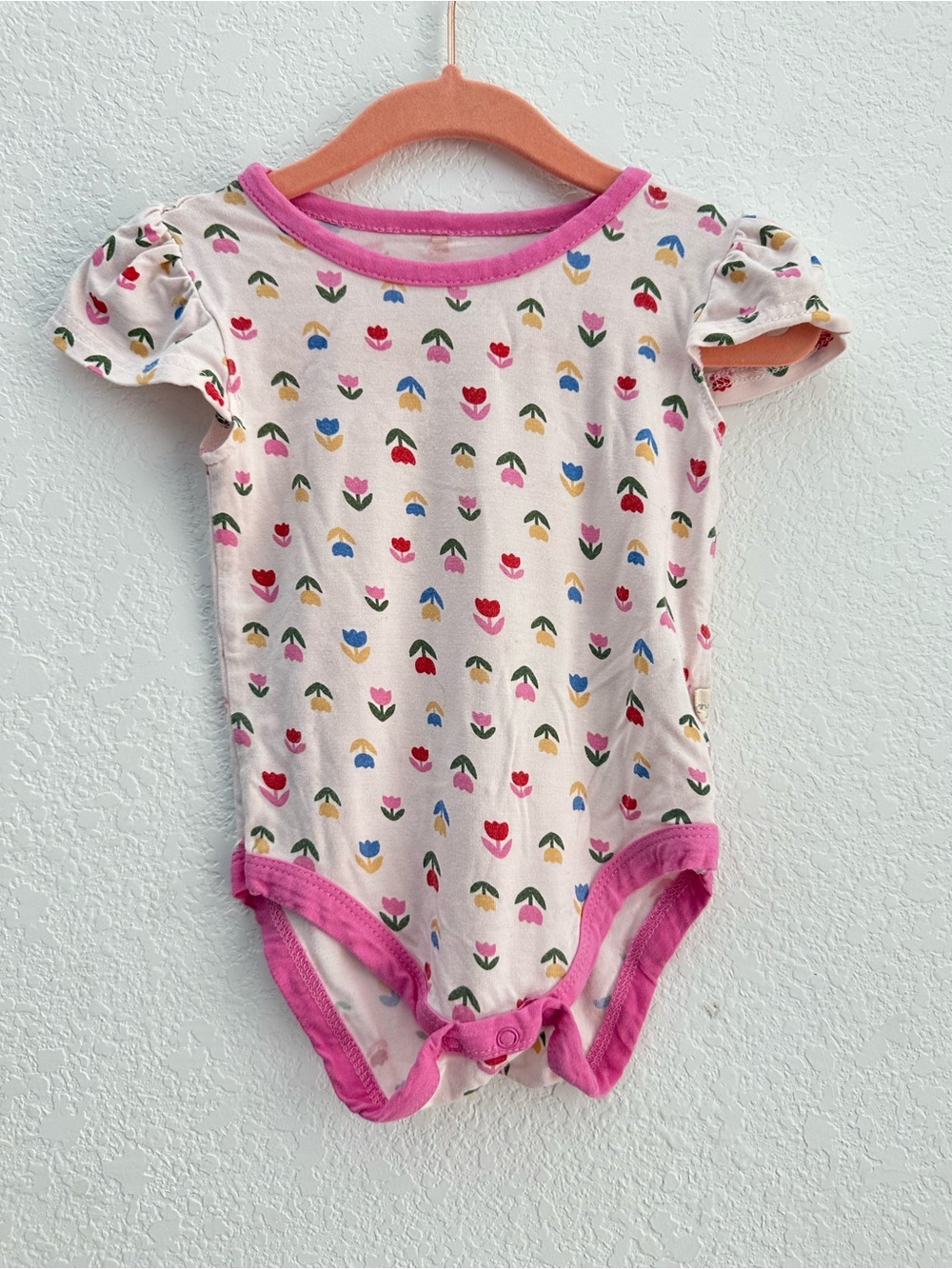 Milkberry Bamboo Bodysuit Tulip Floral Ruffle Pink Viscose Short Sleeve 6-9M